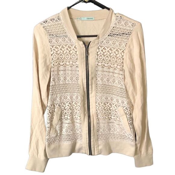 Maurices Jacket Womens M Lace Bomber Jersey Knit Cream Full Zip Romantic Boho - Picture 1 of 7